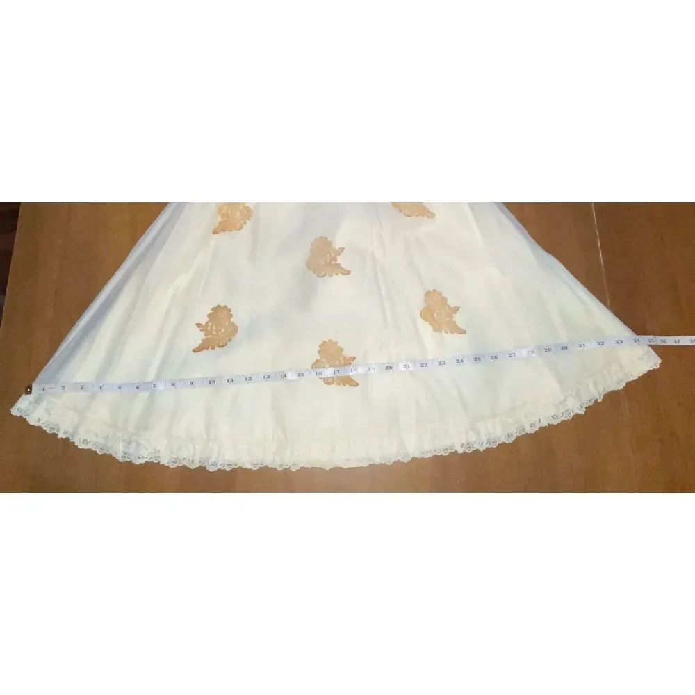 Handmade Vintage Dress Girls‎ 10 Yellowing Cottage Core Lace Wedding Pearls